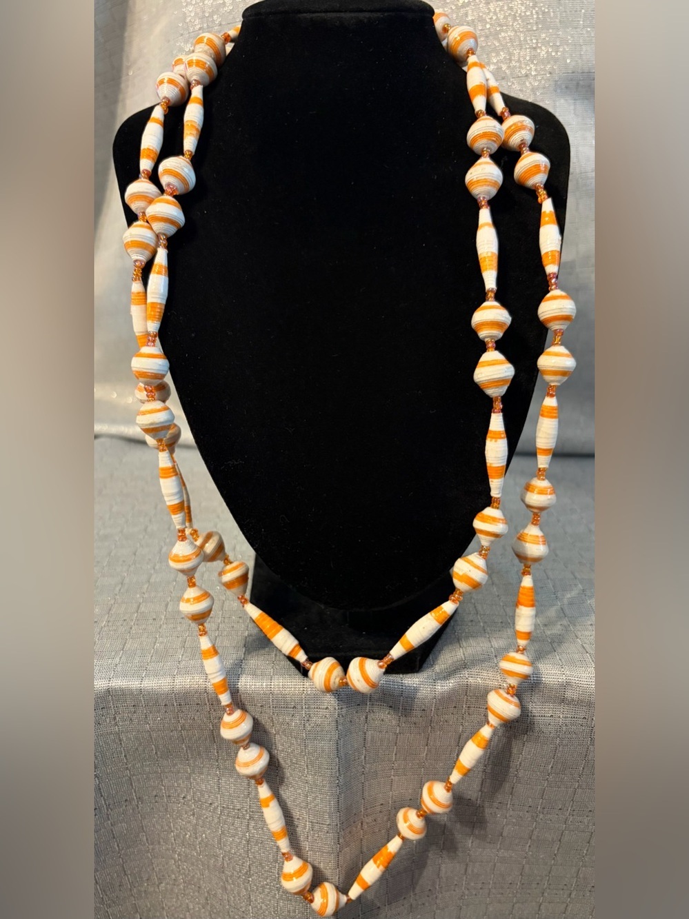 Handmade Orange and White Beaded Necklace - Women Jewelry